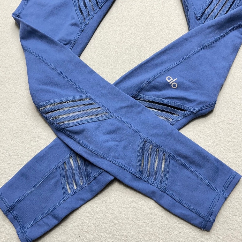 Alo Yoga‎ High Waist Leggings Blue Cutout Mesh Athleisure Workout Pants